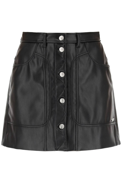 Diesel Button Down Faux Leather Mini Skirt In Black