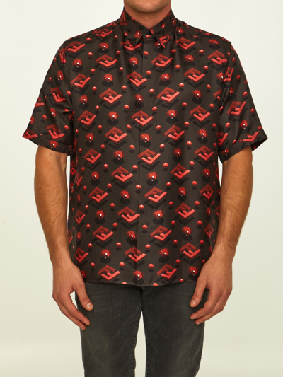 Fendi All-over Graphic Printed Short-sleeved Shirt In Black,red