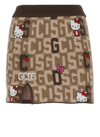 Gcds Brown And Beige Mini Skirt  In Wool Blend Knit With Logo Plate, Hello Kitty Motif And Contrast Jacqu In Brown