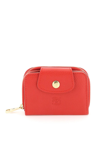 Il Bisonte Leather Compact Wallet In Red