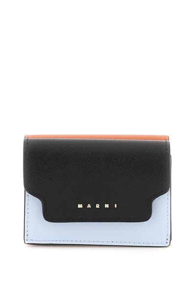 Marni Trifold Wallet In Black,light Blue,orange