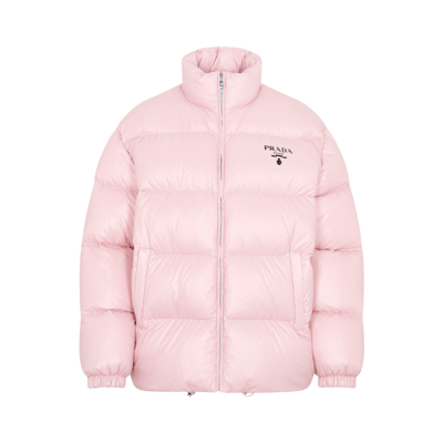 Prada Logo Printed Puffer Jacket In Pink