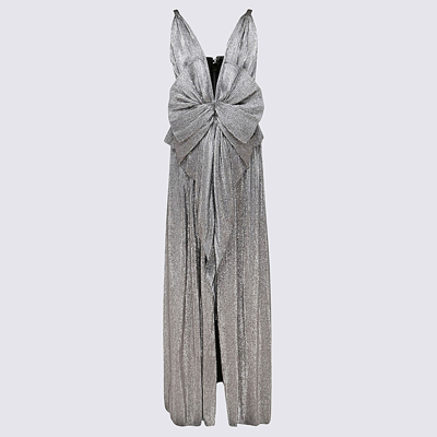 Del Core Silver Ruched Pleated Maxi Dress