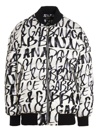 Dolce & Gabbana White Black Graffiti Logo Puffer Bomber Jacket In White
