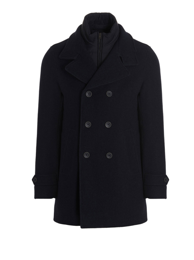 Herno Double-breasted Wool Coat In Blue