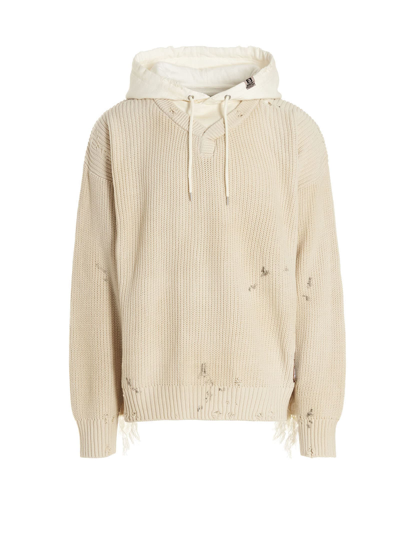 Miharayasuhiro Hooded Jumper Featuring A Used Effect In White