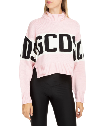 Gcds Sweater With Logo Band In Pink
