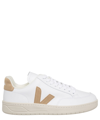 Veja V-12 Suede And Leather Trainers In Extra White - Dune