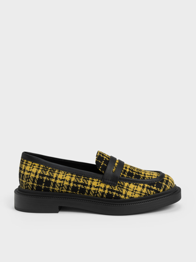 Charles & Keith Checkered Penny Loafers In Yellow