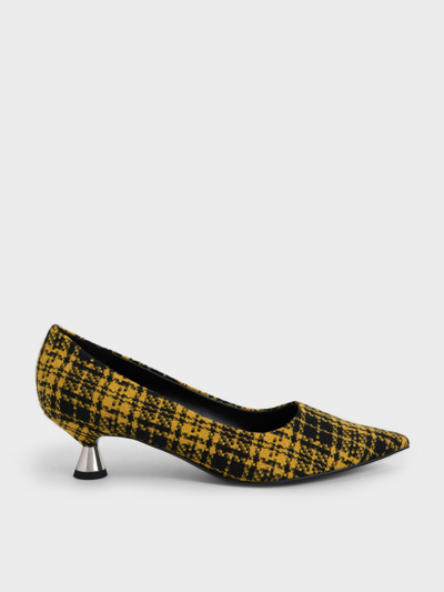 Charles & Keith Checkered Spool Heel Pumps In Yellow