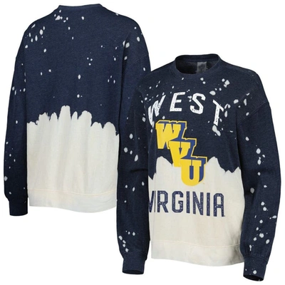 GAMEDAY COUTURE GAMEDAY COUTURE NAVY WEST VIRGINIA MOUNTAINEERS TWICE AS NICE FADED DIP-DYE PULLOVER LONG SLEEVE TOP