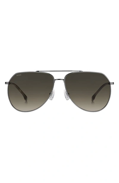 Hugo Boss 61mm Aviator Sunglasses In Dark Ruthenium / Brown Shaded