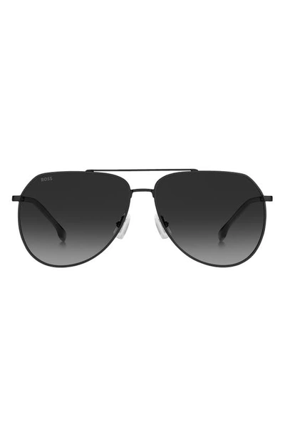 Hugo Boss 61mm Aviator Sunglasses In Matte Black / Grey