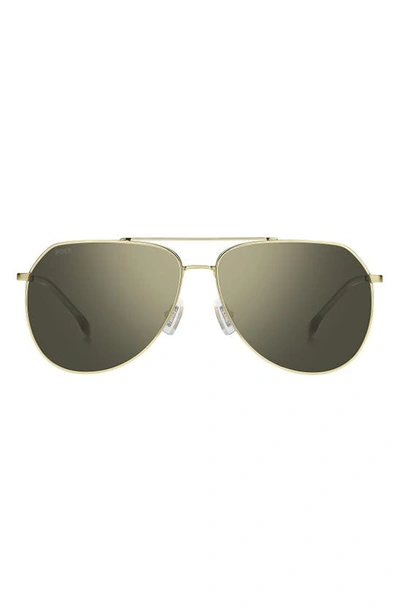 Hugo Boss 61mm Aviator Sunglasses In Gold / Gold Anti Reflect