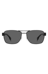 Hugo Boss 60mm Polarized Rectangular Sunglasses In Black / Gray Polarized