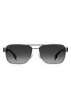 Hugo Boss 60mm Polarized Rectangular Sunglasses In Black Ruthenium / Gray Polar