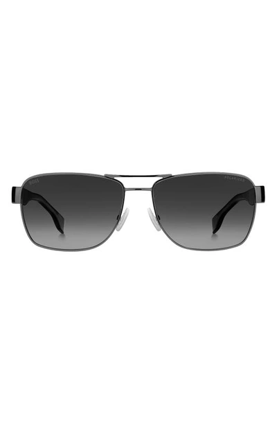 Hugo Boss 60mm Polarized Rectangular Sunglasses In Black Grey