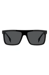 Hugo Boss 59mm Polarized Rectangular Sunglasses In Black / Gray Polarized