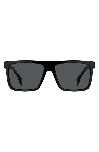 Hugo Boss 59mm Polarized Rectangular Sunglasses In Black Grey