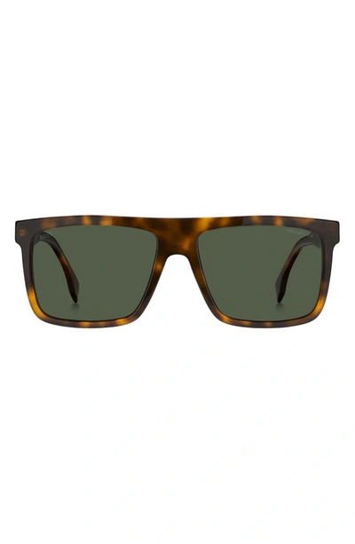 Hugo Boss 59mm Polarized Rectangular Sunglasses In Havana / Green Polarized