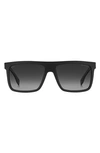 Hugo Boss 59mm Polarized Rectangular Sunglasses In Matte Black / Gray Polar