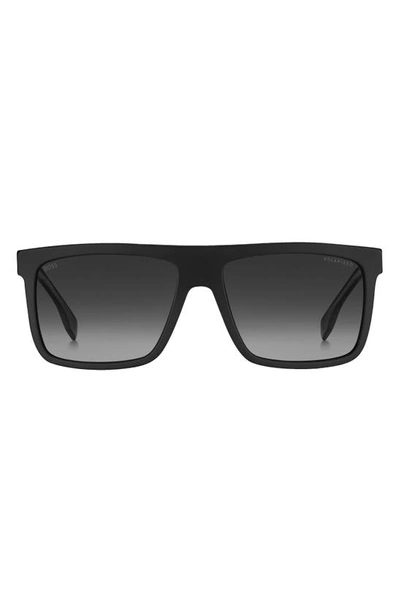 Hugo Boss 59mm Polarized Rectangular Sunglasses In Matte Black / Gray Polar