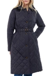 Barbour Cordelia Quilted Longline Jacket In Midnight/ Rosewood Tartan