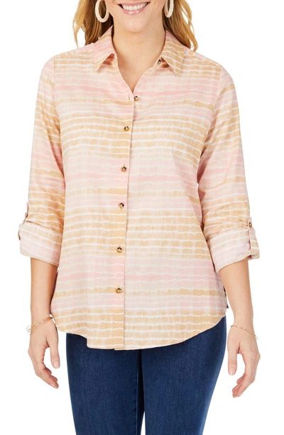 Foxcroft Zoey Northern Lights Tie Dye Cotton Sateen Button-up Shirt In Pink Whisper