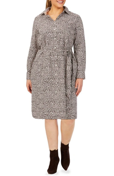 Foxcroft Rocca Luxe Leopard Long Sleeve Shirtdress In Dark Chocolate