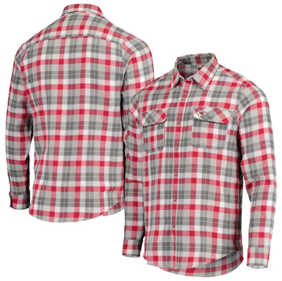Antigua Red/gray Kansas City Chiefs Ease Flannel Long Sleeve Button-up Shirt