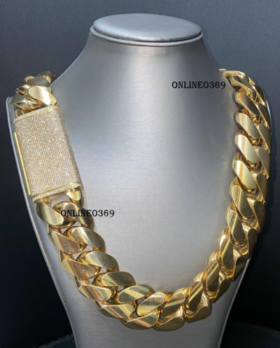 Pre-owned Online0369 Men's Custom 22 Mm Thick Classic 2 Ct Round Cz Lock Cuban Link Chain Necklace In White