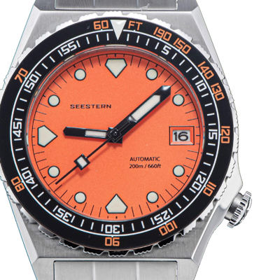 Pre-owned Seestern V3 S407-600t.oc Genuine Ceramic Bezel 200m Diver's Sport Watch Orange