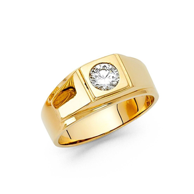 Pre-owned Tgdj 14k Yellow Gold Cubic Zirconia Men's Ring In White