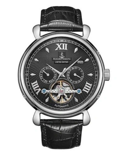 Pre-owned Samuel Joseph Limited Edition Steel & Black Automatic Designer Skele Mens Watch