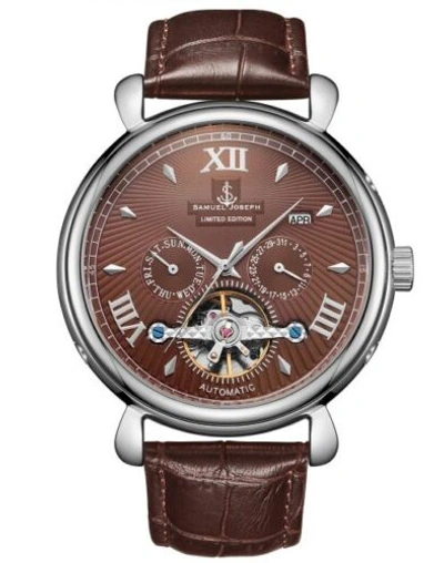 Pre-owned Samuel Joseph Limited Edition Mocha & Silver Automatic Skeleton Men's Watch