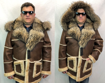 Pre-owned Victoria Cognac Real Sheepskin Shearling Leather Real Raccoon Marlboro Trench Coat S-8xl In Brown