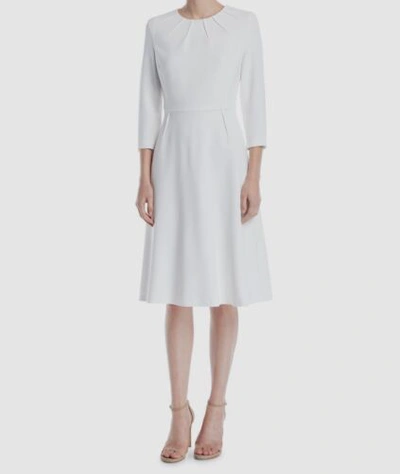 Pre-owned Escada $1095  Women's White 3/4-sleeve Pleat Neckline A-line Dress Sz De 32 Us 2