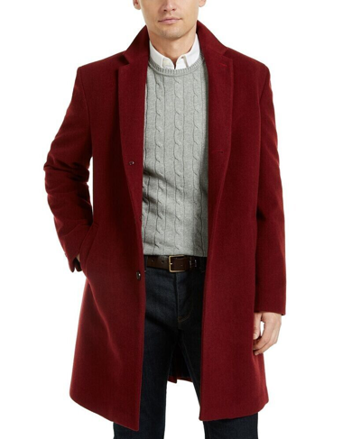 Pre-owned Tommy Hilfiger Mens Addison Woolblend Trim Fit Overcoat Red Size 42reg Msrp $395