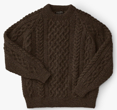Pre-owned Filson Wool Fisherman's Sweater 20205484 Peat Scottish Irish Cable Hand Knit Cc In Brown