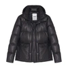Yves Salomon Black Leather Down Jacket In Noir