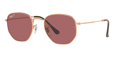 Ray Ban Hexagonal Flat Lenses Sunglasses Rose Gold Frame Violet Lenses Polarized 51-21