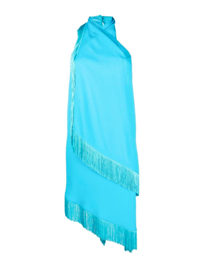 Taller Marmo Tassel-trim Wrapped Halterneck Dress In Blue