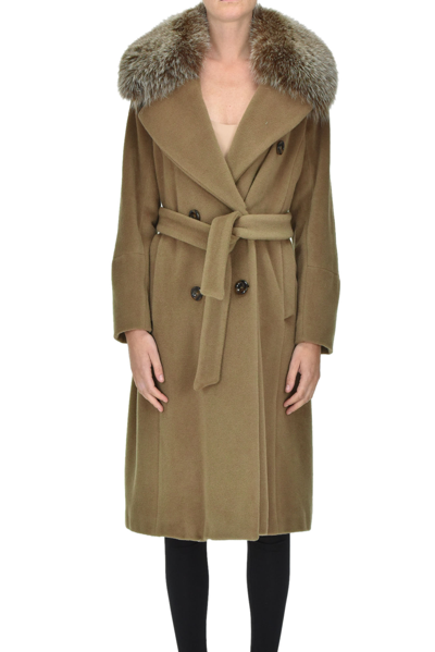 Martylo Fur Collar Double-breasted Coat In Light Brown