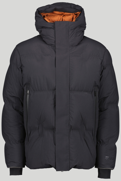 Zegna Down-filled Laminated Hooded Jacket In Black