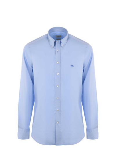 Etro Embroidered-logo Button-down Shirt In Light Blue