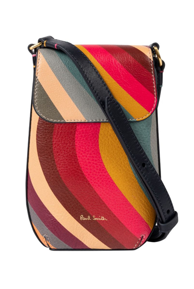 Paul Smith Swirl Print Leather Cross-body Phone Pouch Bag - Multicolour In Red