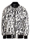 Dolce & Gabbana White Black Graffiti Logo Puffer Bomber Jacket In White