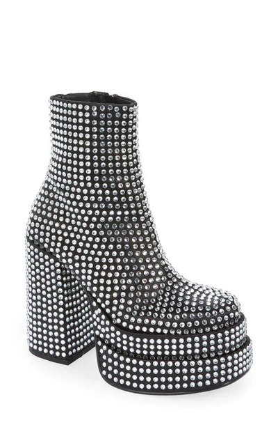 Steve Madden Cobra Black Rhinestone Double Platform Ankles Booties In Black + Silver