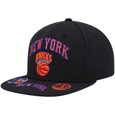 Mitchell & Ness Men's  Black New York Knicks Hardwood Classics Front Loaded Snapback Hat