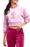 JUICY COUTURE CROP STRETCH RECYCLED POLYESTER VELOUR SWEATSHIRT